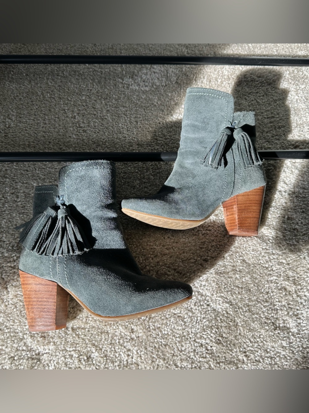 Hush Puppies Slate Gray Suede Tassel Ankle Boots